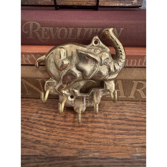 Brass Elephant Key Rack Hooks, Decorative Vintage Wall Mount Key Holder Small - Picture 6 of 14